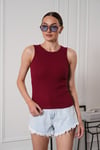 Kadın Fitilli Görünümlü Bisiklet Yaka Basic  Bluz Atlet Bordo