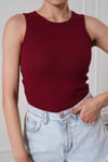 Kadın Fitilli Görünümlü Bisiklet Yaka Basic  Bluz Atlet Bordo