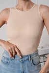 Kadın Fitilli Görünümlü Bisiklet Yaka Basic  Bluz Atlet Bej