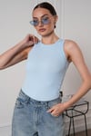 Kadın Fitilli Görünümlü Bisiklet Yaka Basic  Bluz Atlet Mavi