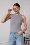 Kadın Fitilli Görünümlü Bisiklet Yaka Basic  Bluz Atlet Gri