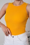 Kadın Fitilli Görünümlü Bisiklet Yaka Basic  Bluz Atlet Sarı