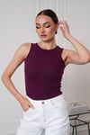 Kadın Fitilli Görünümlü Bisiklet Yaka Basic  Bluz Atlet Mor