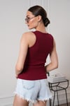 Kadın Fitilli Görünümlü Bisiklet Yaka Basic  Bluz Atlet Bordo