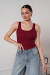 Kadın Fitilli Görünümlü Kalın Askılı Basic  Bluz Atlet Bordo