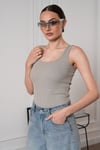 Kadın Fitilli Görünümlü Kalın Askılı Basic  Bluz Atlet Gri