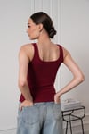 KKadın Fitilli Görünümlü Kalın Askılı Basic  Bluz Atlet Bordo