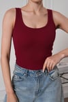 Kadın Fitilli Görünümlü Kalın Askılı Basic  Bluz Atlet Bordo