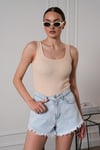 Kadın Fitilli Görünümlü Kalın Askılı Basic  Bluz Atlet Bej