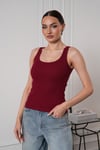 Kadın Fitilli Görünümlü Kalın Askılı Basic  Bluz Atlet Bordo