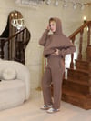 Kapüşonlu İçi Polarlı Unisex Oversize Eşofman Takımı - G09001 - Kahverengi