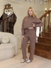 Kapüşonlu İçi Polarlı Unisex Oversize Eşofman Takımı - G09001 - Kahverengi