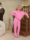 Kapüşonlu İçi Polarlı Unisex Oversize Eşofman Takımı - G09001 - Pembe