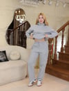 Kapüşonlu İçi Polarlı Unisex Oversize Eşofman Takımı - G09001 - Gri Melanj