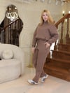 Kapüşonlu İçi Polarlı Unisex Oversize Eşofman Takımı - G09001 - Kahverengi