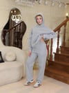 Kapüşonlu İçi Polarlı Unisex Oversize Eşofman Takımı - G09001 - Gri Melanj