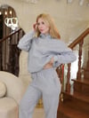 Kapüşonlu İçi Polarlı Unisex Oversize Eşofman Takımı - G09001 - Gri Melanj