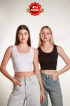2'Li Kadın Crop Kare Yaka Fitilli Askılı Basic Top Büstiyer Atlet