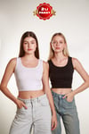 2'Li Kadın Crop Kare Yaka Fitilli Askılı Basic Top Büstiyer Atlet