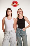 2Li Kadın Fitilli Halter Yaka T-shirt  Örme Atlet 2LiPaket