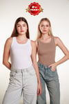 2Li Kadın Fitilli Halter Yaka T-shirt  Örme Atlet 2LiPaket