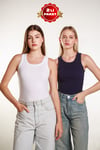 2Li Kadın Fitilli Halter Yaka T-shirt  Örme Atlet 2LiPaket