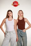 2Li Kadın Fitilli Halter Yaka T-shirt  Örme Atlet 2LiPaket