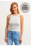 Kadın Açık Gri Fitilli T-shirt Halter Yaka Örme Atlet