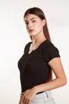Kadın  Basic Fitilli  Likralı V Yaka Kollu Tshirt Atlet Bluz