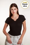 Kadın  Basic Fitilli  Likralı V Yaka Kollu Tshirt Atlet Bluz