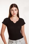 Kadın  Basic Fitilli  Likralı V Yaka Kollu Tshirt Atlet Bluz