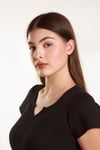 Kadın  Basic Fitilli  Likralı V Yaka Kollu Tshirt Atlet Bluz