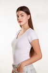 Kadın  Basic Fitilli  Likralı V Yaka Kollu Tshirt Atlet Bluz