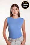 Kadın Bebemavisi Fitilli Likralı Sıfır Kol Bisiklet Yaka Örme Atlet Tshirt Bluz