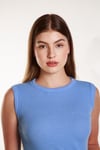 Kadın Bebemavisi Fitilli Likralı Sıfır Kol Bisiklet Yaka Örme Atlet Tshirt Bluz