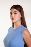 Kadın Bebemavisi Fitilli Likralı Sıfır Kol Bisiklet Yaka Örme Atlet Tshirt Bluz