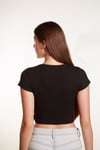 Kadın Fitilli Crop Kare yaka Fitilli Kısa Kollu T-shirt Atlet