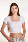 Kadın Fitilli Crop Kare yaka Fitilli Kısa Kollu T-shirt Atlet