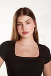 Kadın Fitilli Crop Kare yaka Fitilli Kısa Kollu T-shirt Atlet