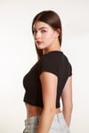 Kadın Fitilli Crop Kare yaka Fitilli Kısa Kollu T-shirt Atlet