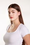 Kadın Fitilli Crop Kare yaka Fitilli Kısa Kollu T-shirt Atlet