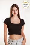Kadın Fitilli Crop Kare yaka Fitilli Kısa Kollu T-shirt Atlet
