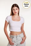 Kadın Fitilli Crop Kare yaka Fitilli Kısa Kollu T-shirt Atlet