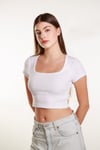 Kadın Fitilli Crop Kare yaka Fitilli Kısa Kollu T-shirt Atlet