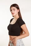 Kadın Fitilli Crop Kare yaka Fitilli Kısa Kollu T-shirt Atlet