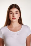 Kadın Fitted Crop Ön Yaka Bözgülü Fitilli Kollu Tshirt Atlet Bluz