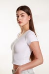 Kadın Fitted Crop Ön Yaka Bözgülü Fitilli Kollu Tshirt Atlet Bluz