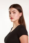Kadın Fitted Crop Ön Yaka Bözgülü Fitilli Kollu Tshirt Atlet Bluz
