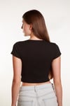 Kadın Fitted Crop Ön Yaka Bözgülü Fitilli Kollu Tshirt Atlet Bluz