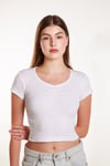 Kadın Fitted Crop Ön Yaka Bözgülü Fitilli Kollu Tshirt Atlet Bluz